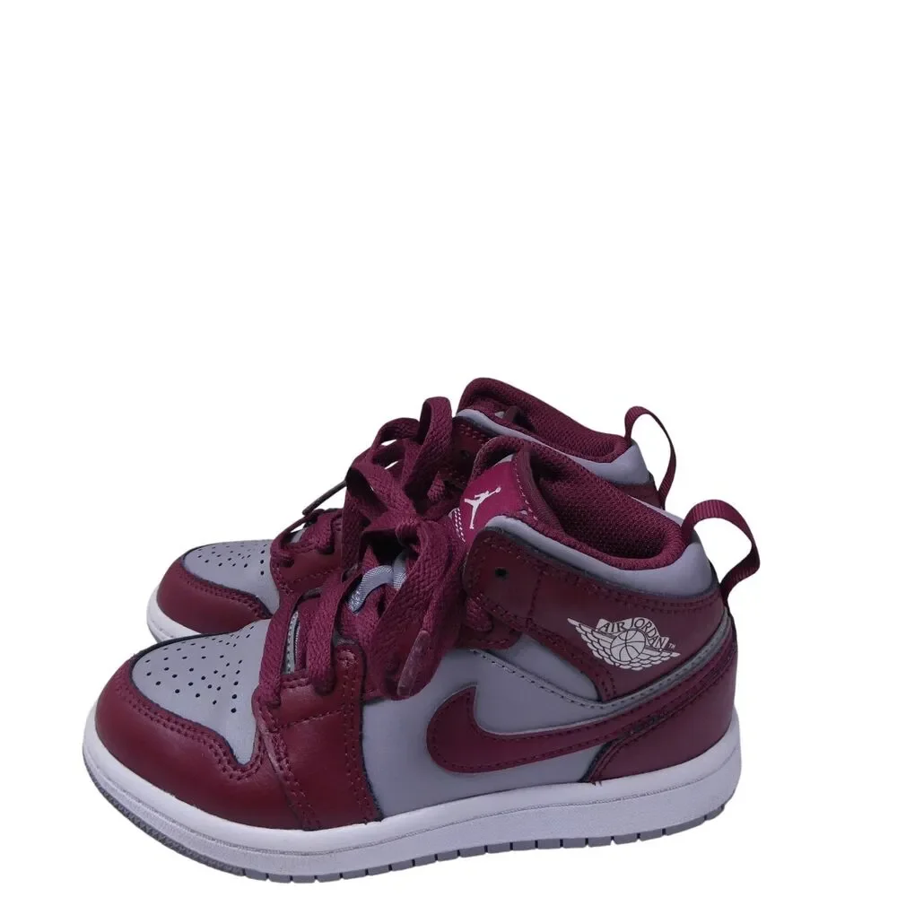 Nike Air Jordan 1 Mid PS Kids US 12C Cherrywood Red Cement Grey